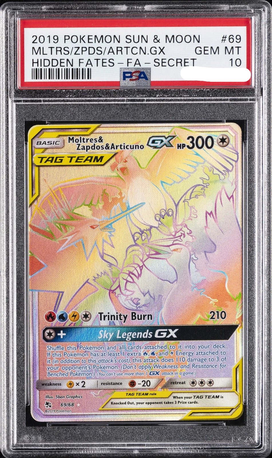 2019 POKEMON SM HIDDEN FATES #69 FULL ART/MOLTRES & ZAPDOS & ARTICUNO GX PSA 10